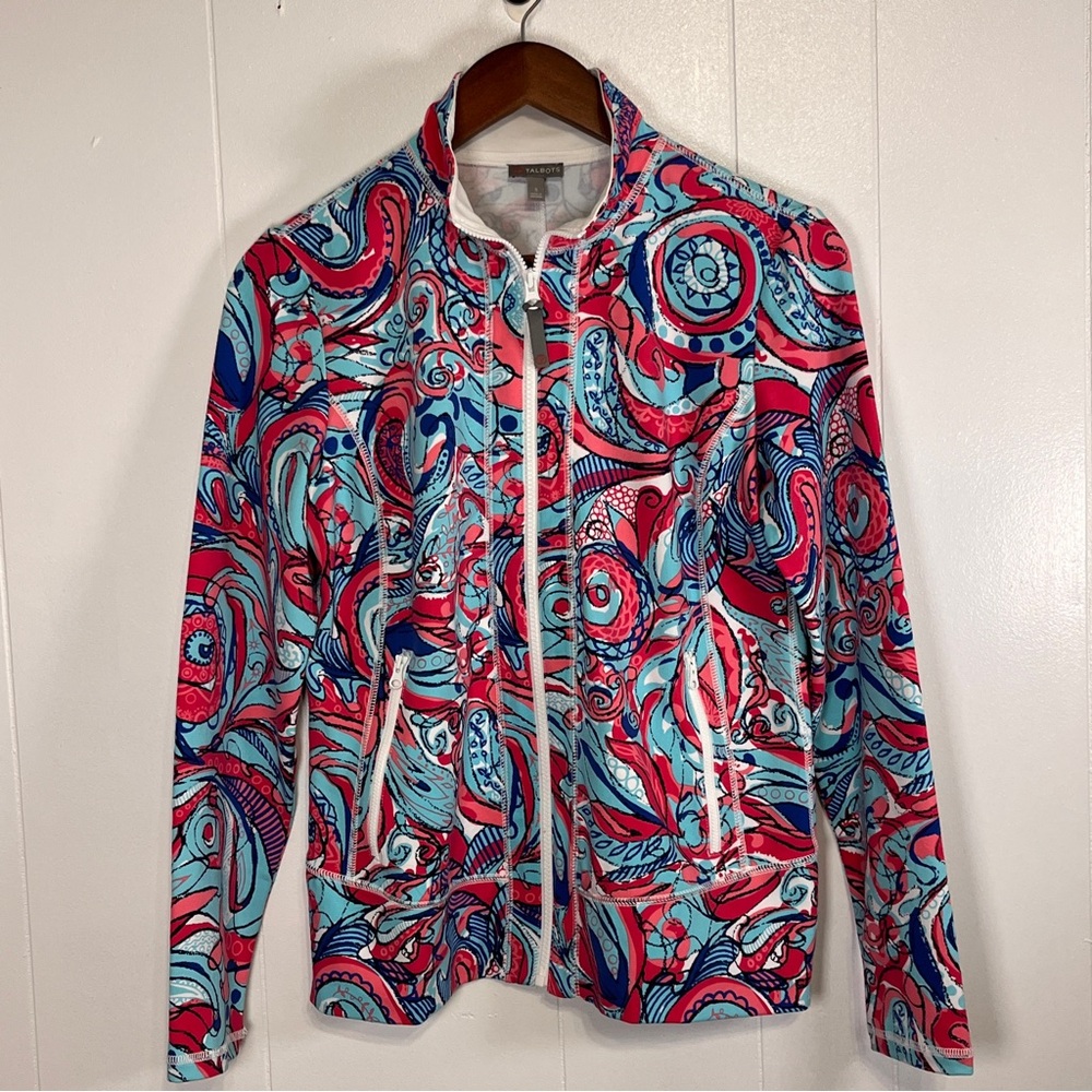 T Talbots Sz Sm Women Active Wear Stretch Zip Up Jacket Pockets Multicolor Comfy